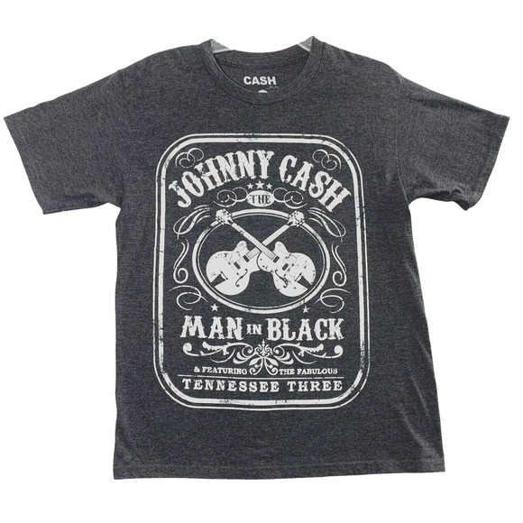 Johnny Cash T Shirt Mens‎ Medium Gray Country Music Guitars Man in Black - Picture 1 of 7